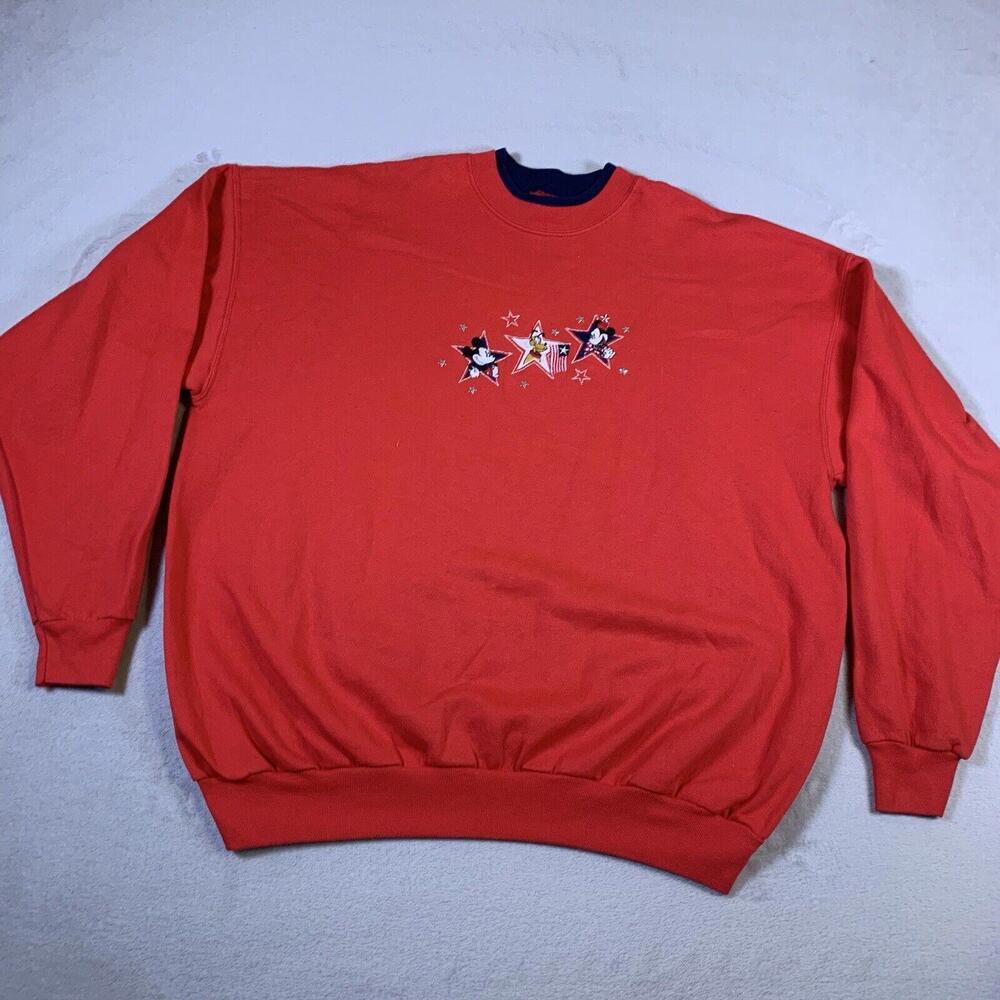 VINTAGE Disney Sweatshirt Adult XL Red Patriotic USA Embroidered Early 2000s U39